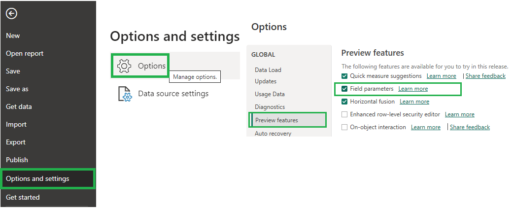 enable the field parameters feature